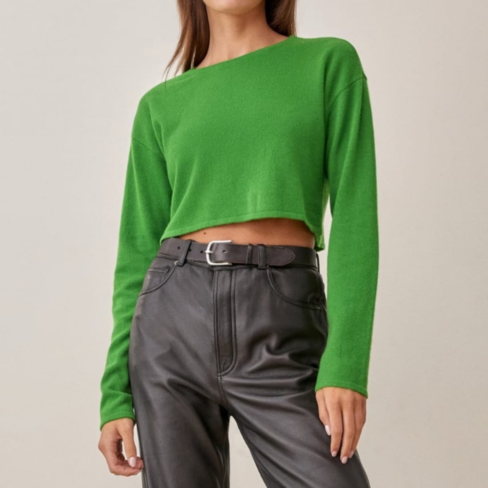 Reformation Idan Cropped Cashmere Crew Sweater - Picture 1 of 4